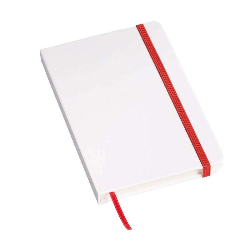 Zápisník A6, s gumičkou a záložkou, biela červená